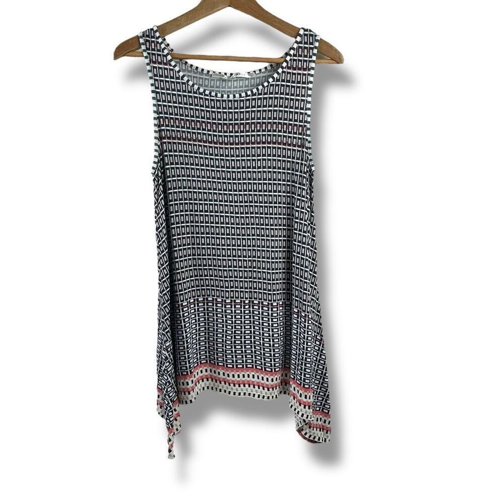 Max Studio Size S Sleeveless Drop Waist Blouse Navy Blue Retro Square Print Boho